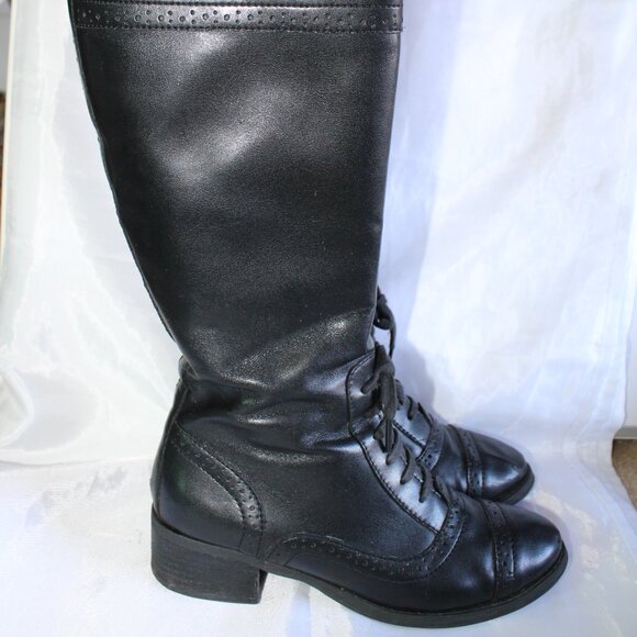 Tommy Hilfiger Women's Black Leather Riding Boots Lace-Up Detail ~6 ~ - Picture 8 of 16